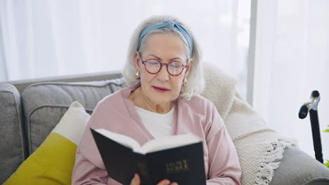 home, reading book or senior woman with bible