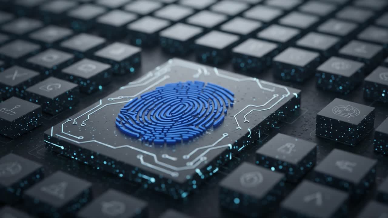 Exploring the Intersection of Technology and Security: A Close-Up on a Fingerprint Sensor Embedded in Circuitry on a Computer Keyboard