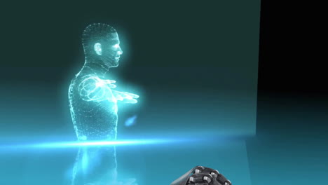 animation of digital hologram pointing in futuristic virtual environment