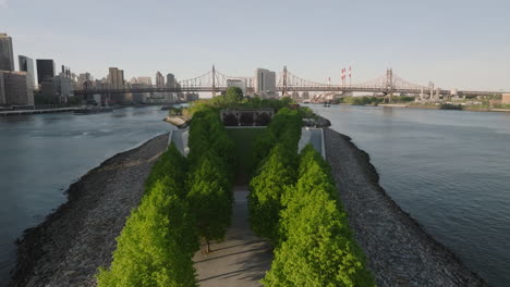 aerial view of roosevelt island. shot on a spring afternoon