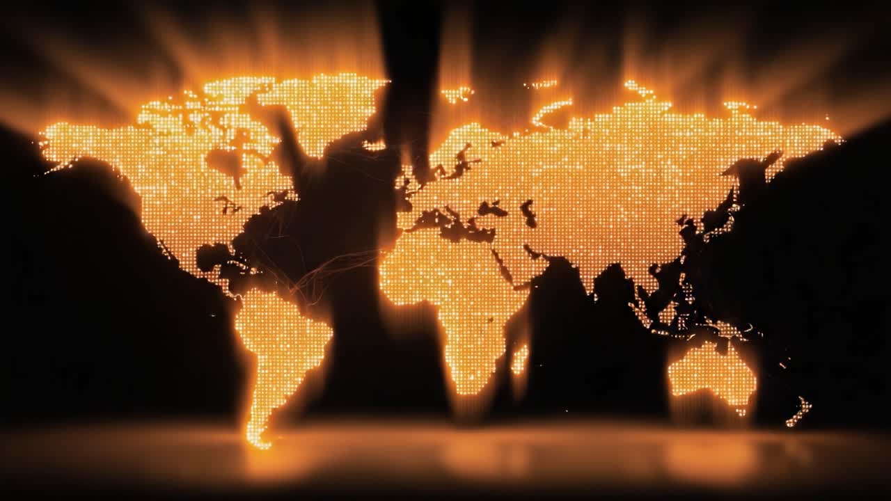 A Stunning Visualization of Global Connectivity: A Digital Map Illuminated by Energetic Lines Symbolizing the Flow of Data Across Nations and Continents