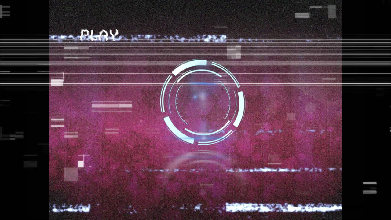 animación de la interfaz digital de reproducción y escaneo de alcance en la pantalla con fallo