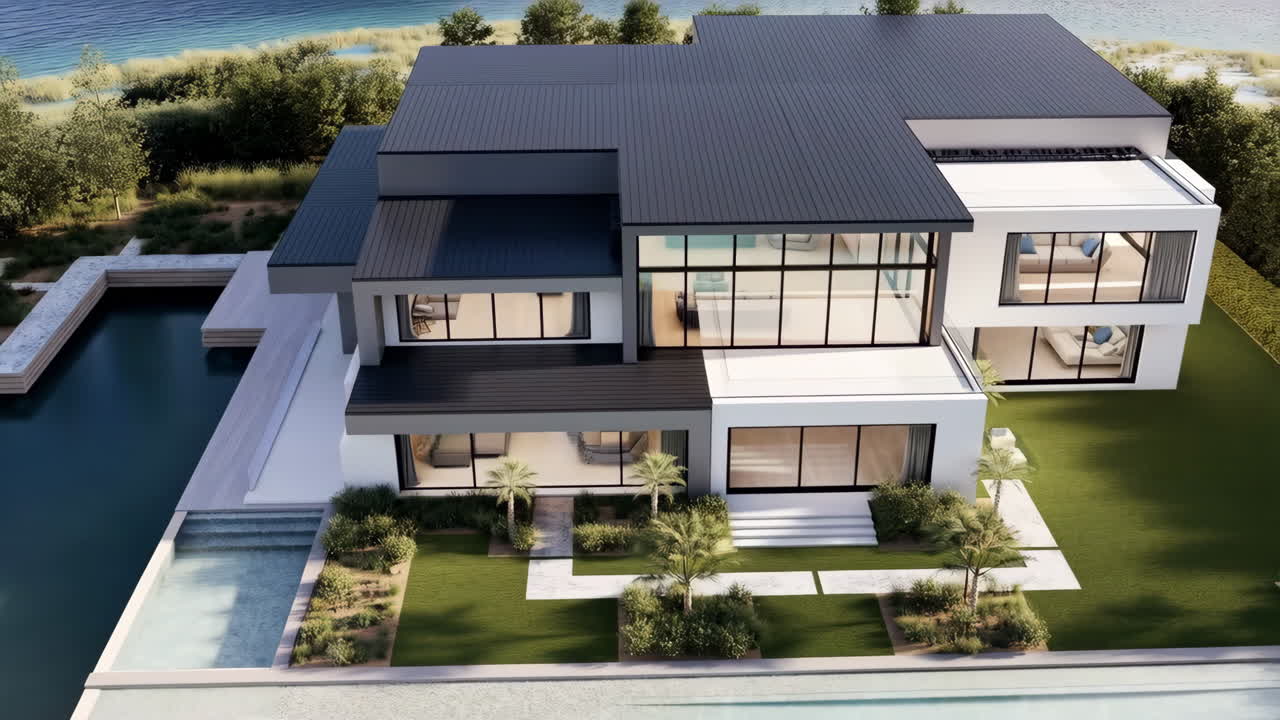 A Luxurious Modern Waterfront House with a Pool