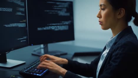 a professional woman engaged in advanced digital work, showcasing the fusion of technology and collaboration in a modern workspace environment