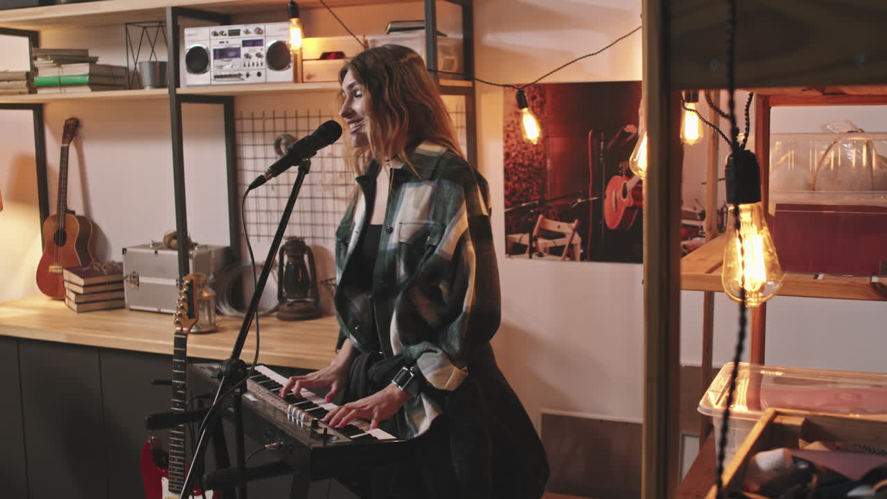 Cool Rock Girl Playing Piano And Singing