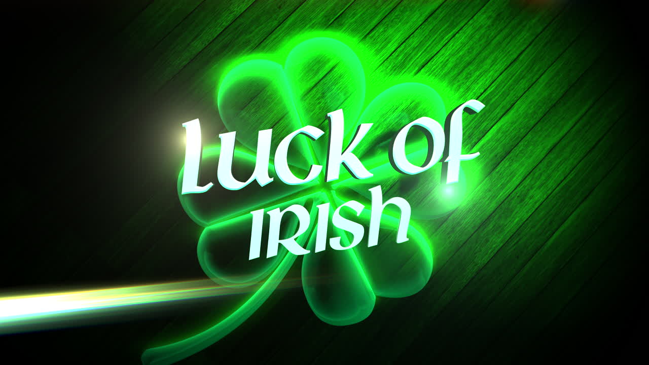 Luck Of Irish with neon shamrock on wood texture