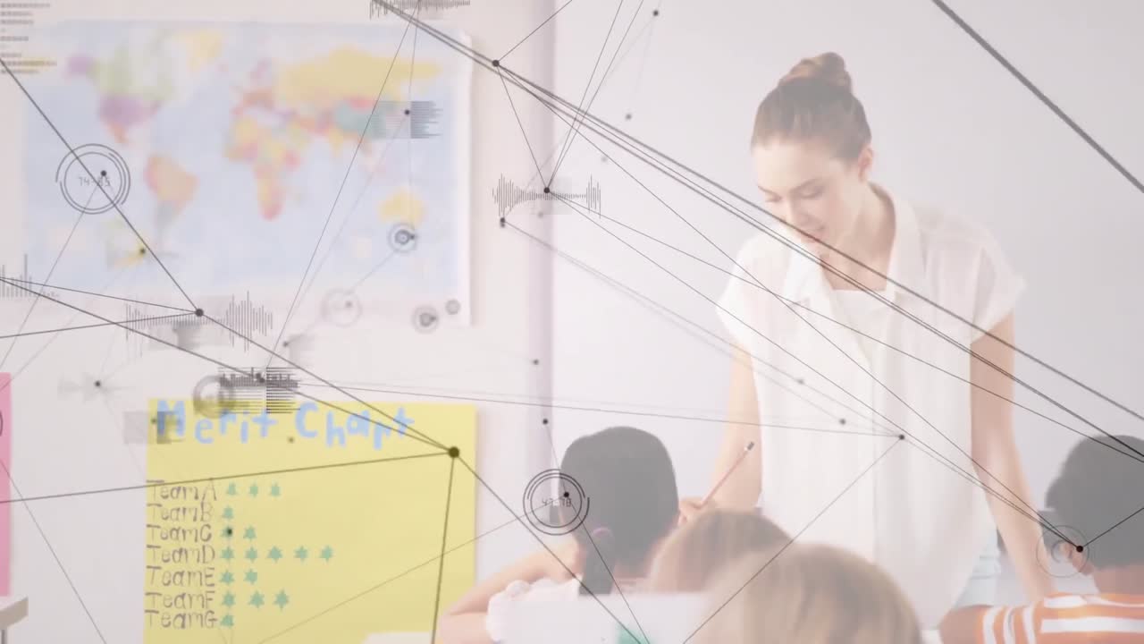 animación de pantalla digital sobre la clase de diversos maestros y alumnos en la escuela