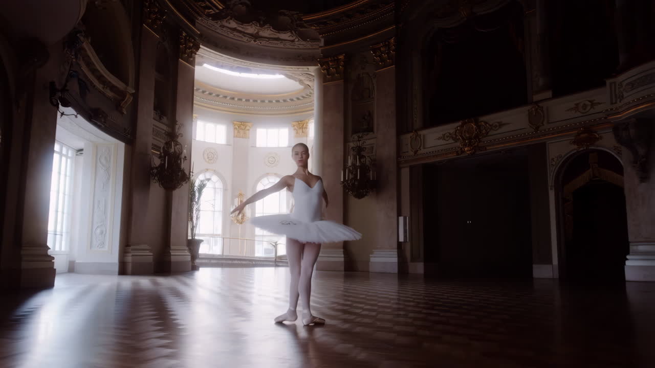 Ballerina Dancing in an Ornate Classical Hall