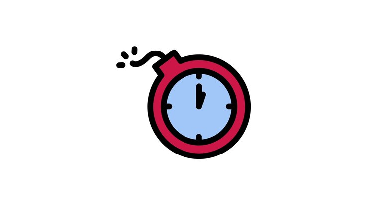 Animated Time Bomb Icon with Ticking Clock and Sparking Fuse