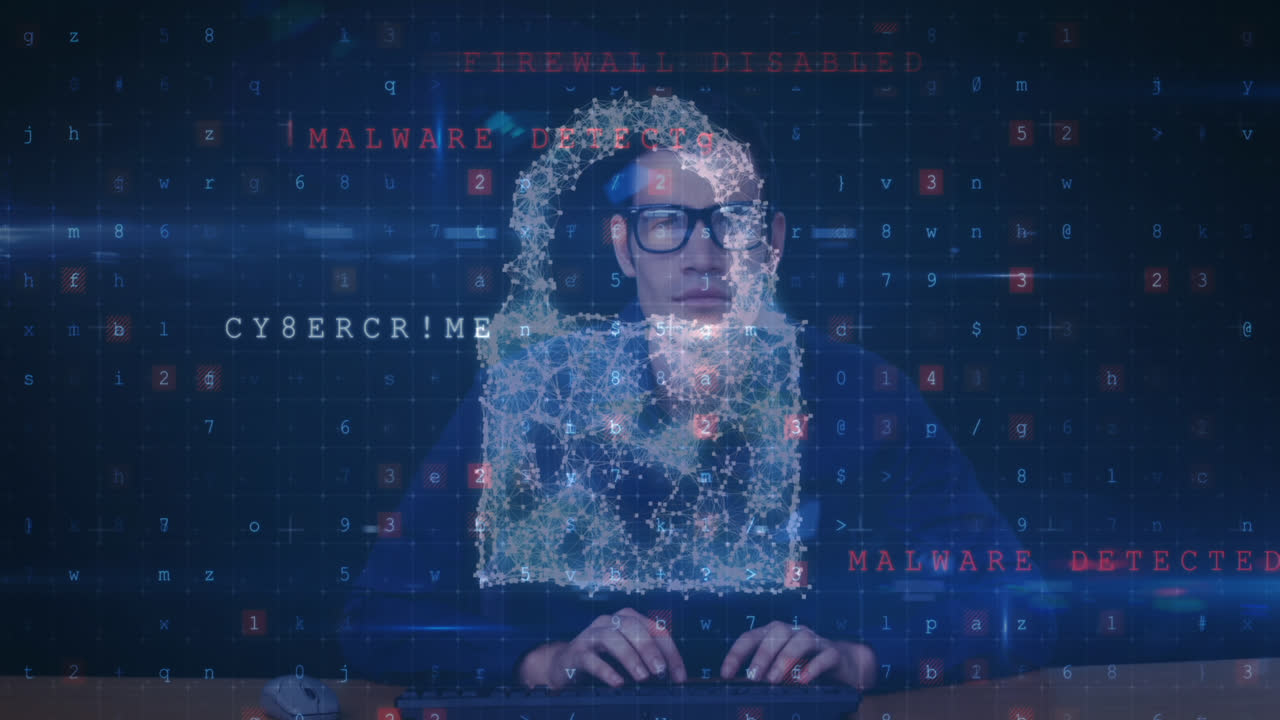 animación de advertencia de ataque cibernético sobre bloqueo de seguridad en línea y hacker