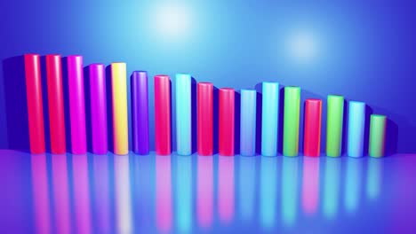 infografías abstractas de columnas multicolores en filas, hermoso fondo para transmisión analítica. fondo de bucle brillante con animación suave. matriz de barras adecuadas para temas financieros