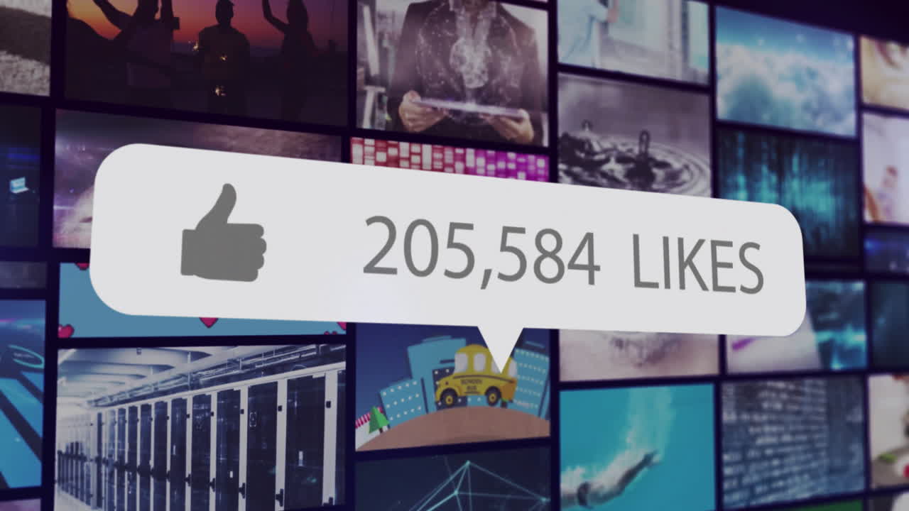 Animation of media icons over digital screens