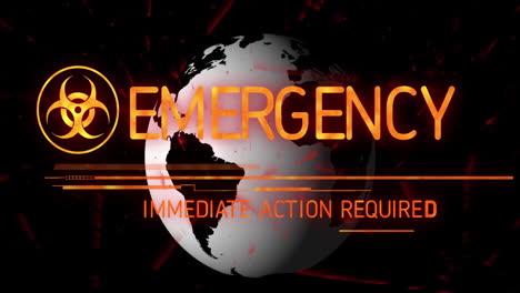 animation of emergency text and data processing over globe