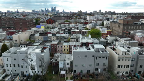 aerial truck shot of residential homes in urban american city in usa