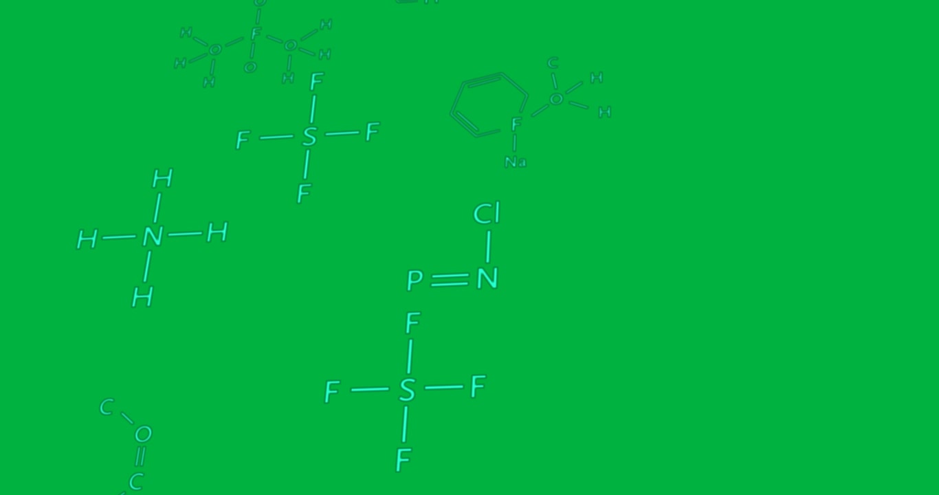 Animazione di una formula chimica su sfondo trasparente.