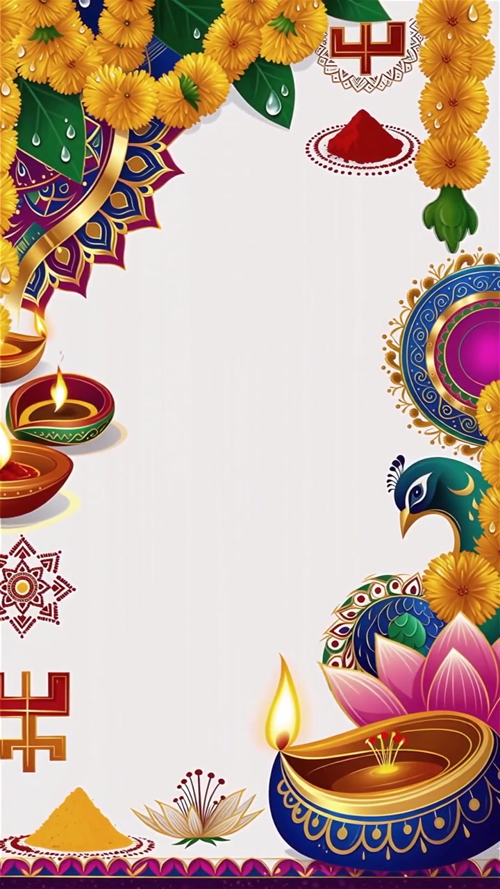 Sfondo Diwali con Diyas luminosi, Rangoli e fiori di loto