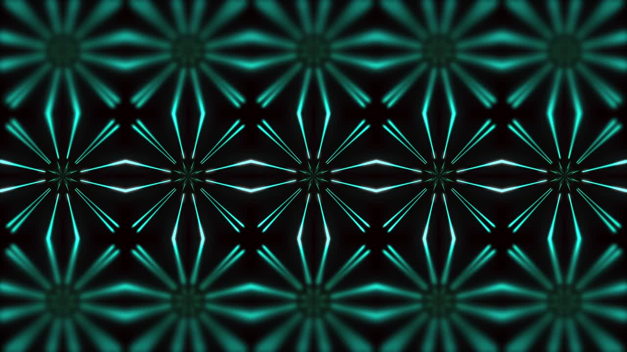 Sfondo animato con motivi a sequenza caleidoscopica a design frattale, luci a spettro da discoteca e faretto da concerto. Sfondo astratto di motion graphics, arte in loop rotante continuo