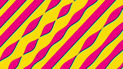 Looping-abstract-pink-ribbons-contract,-expand-and-slide-on-a-yellow-background