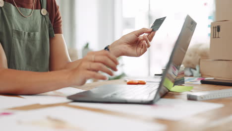 Woman,-laptop-and-hands-with-credit-card