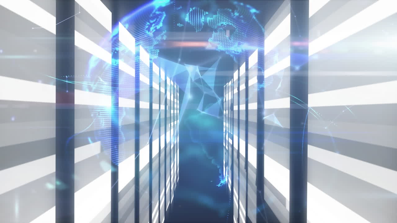 백그라운드에서 컴퓨터 프로세서와 함께 회전하는 지구의 애니메이션