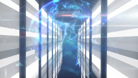 animation of globe spinning with computer processors in background