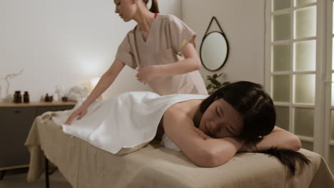 a woman receiving a relaxing back massage at a spa