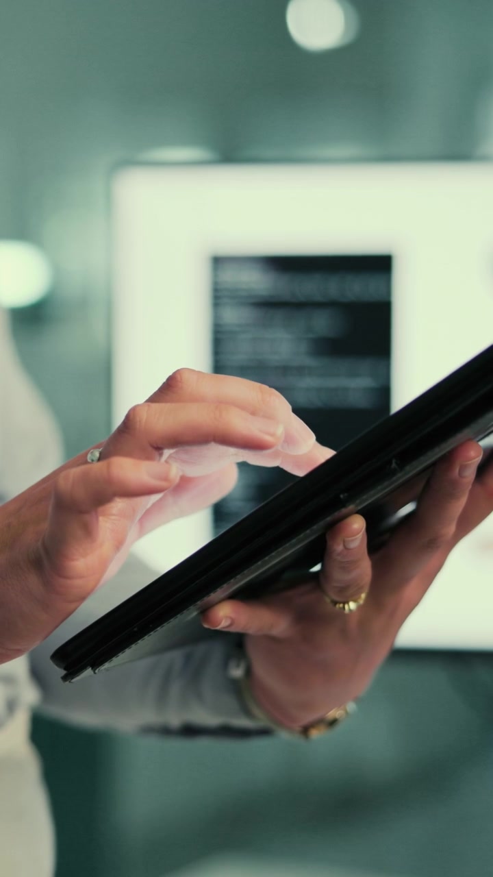 Professionista che utilizza un tablet in un moderno ambiente d'ufficio
