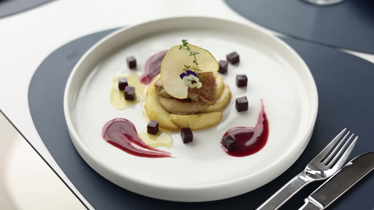 plato gourmet de foie gras con manzana y remolacha