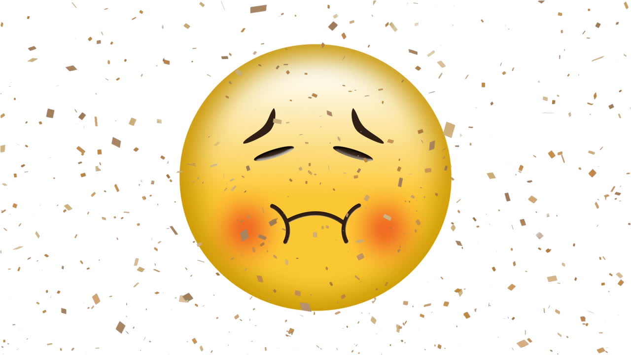 콩페티 위에 떨어지는 아픈 이모지 아이콘의 애니메이션