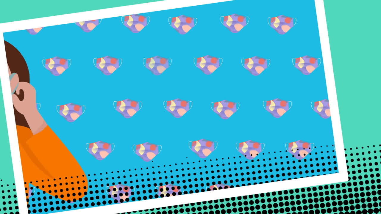 animación de una mujer con una máscara sobre los iconos de las máscaras faciales