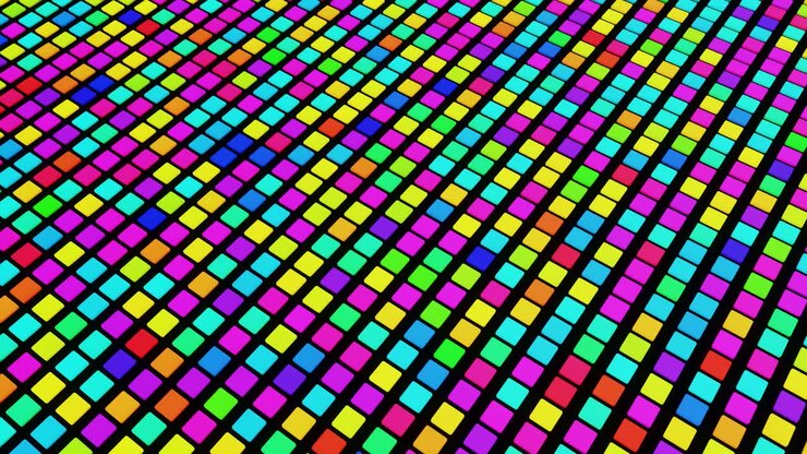 simple geometric background with colorful plates on plane flashing like neon lights, looping smooth animation in 4k. Creative colorful background. VJ loop.
