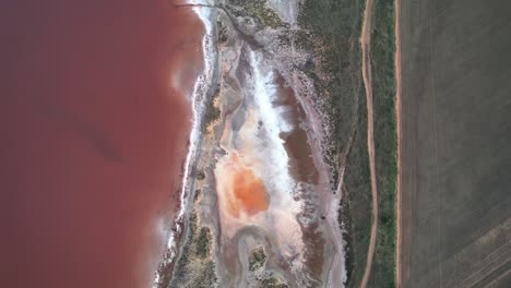 natural pink salt lake tyrell aerial straight down, victoria australia