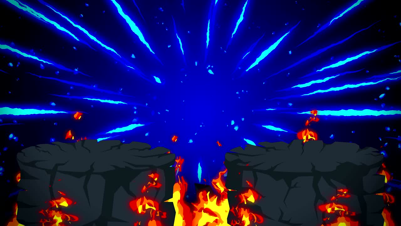 animación de fuego de dibujos animados. fondo de bucle de llama. competencia. juego de batalla.