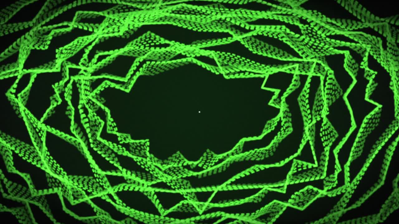 Animated clock ticking, rotating hands, pulsing rings and rippling ribbons, showing tech time loop