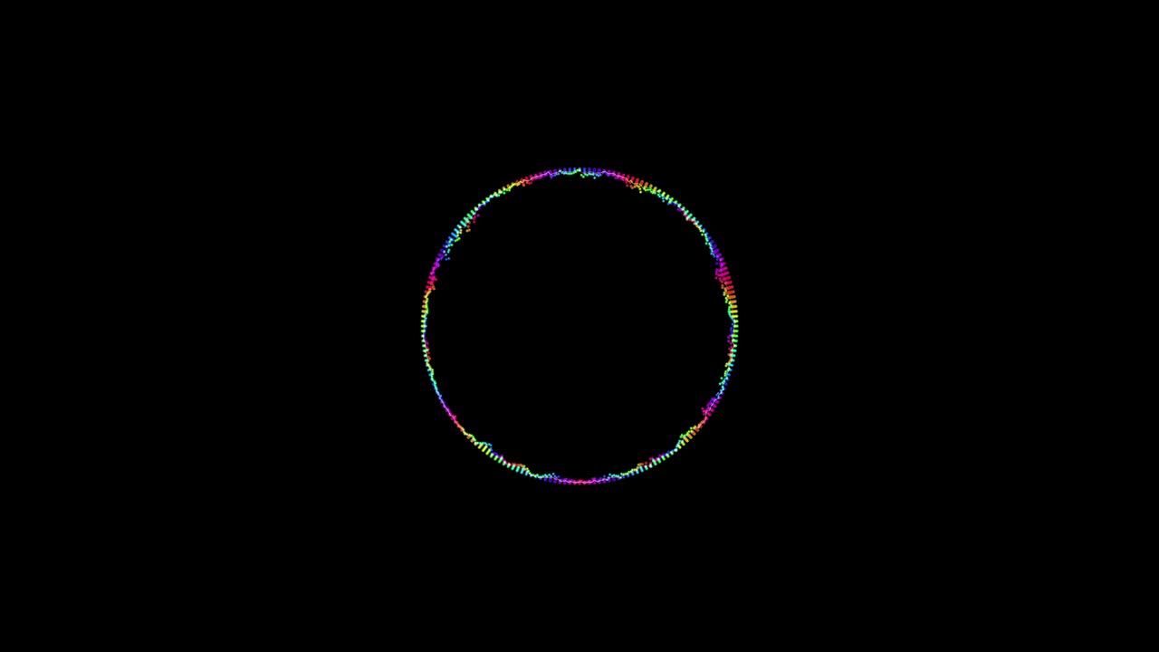 추상적인 스트럼 선은 검은색 배경에 진동하는 파동 형태의 스트름 파동 디자인을 반사합니다.