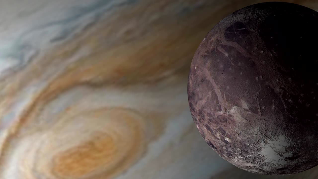 Jupiter planet and satellite Ganymede in the outer space