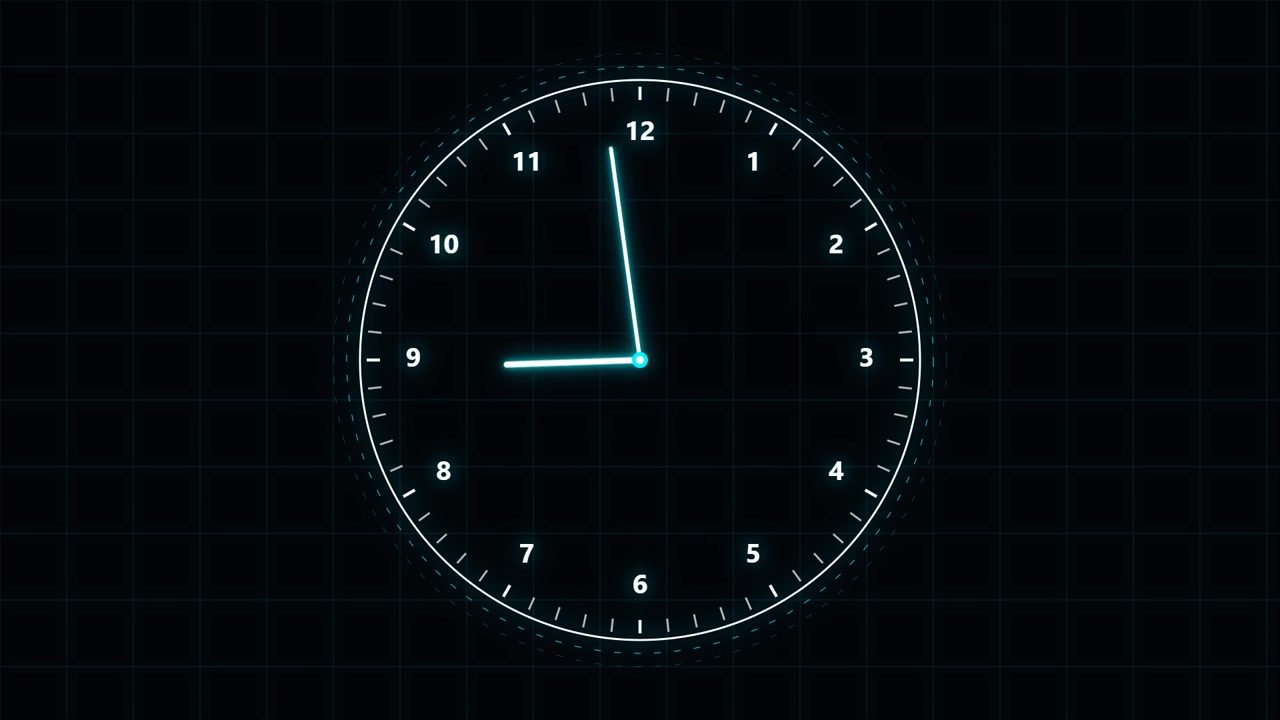 Digital Clock Face Showing Time Passing on Dark Grid Background