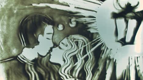 close view sand animation picture depicts couple in love