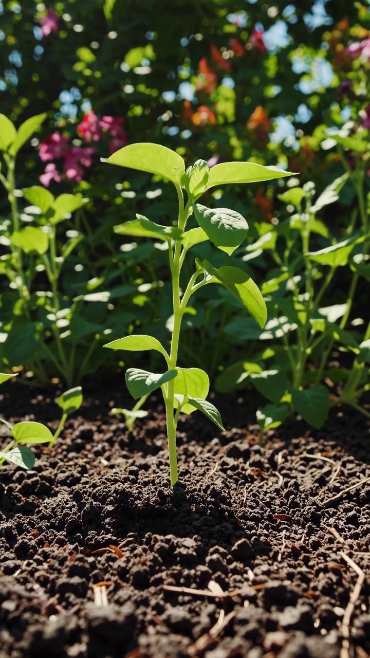 Lapso de tiempo de una planta joven creciendo en tierra fértil