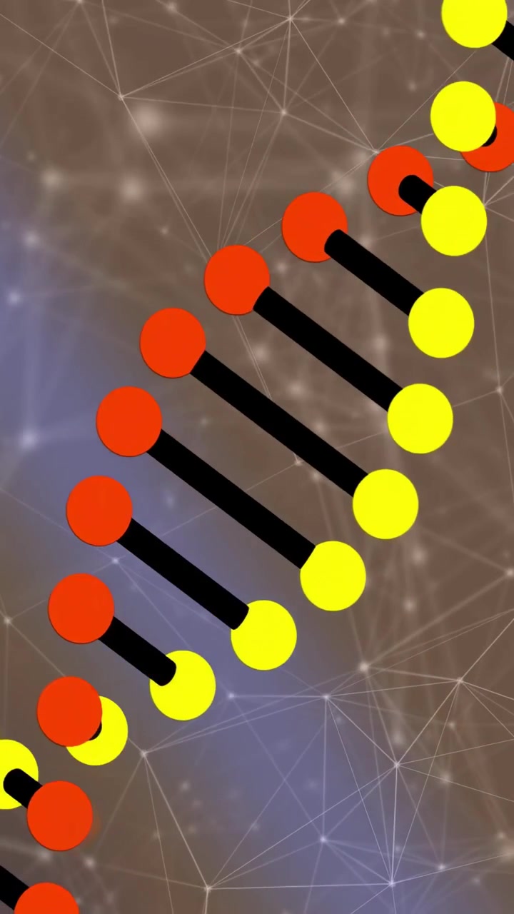 Vertical video: Helix chain entering UL, sliding diag, twisting, swapping nodes on nebula for tech