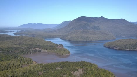 Beautiful-Lush-Green-Mountains-and-Scattered-Lakes---Sunny-Aerial-View