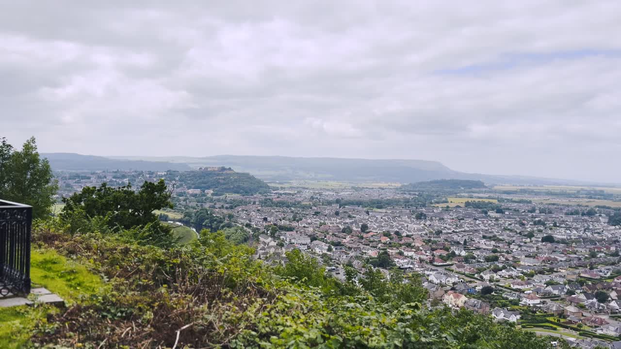 Stirling, Scotland, view from the William Wallace Monument. The camera pans from left to right