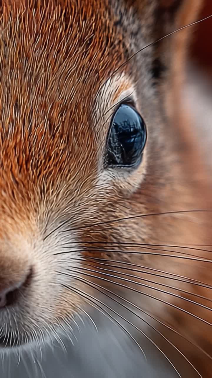 Primo piano accattivante dell'occhio di uno scoiattolo che rivela dettagli intricati ed espressioni nella fotografia naturalistica.