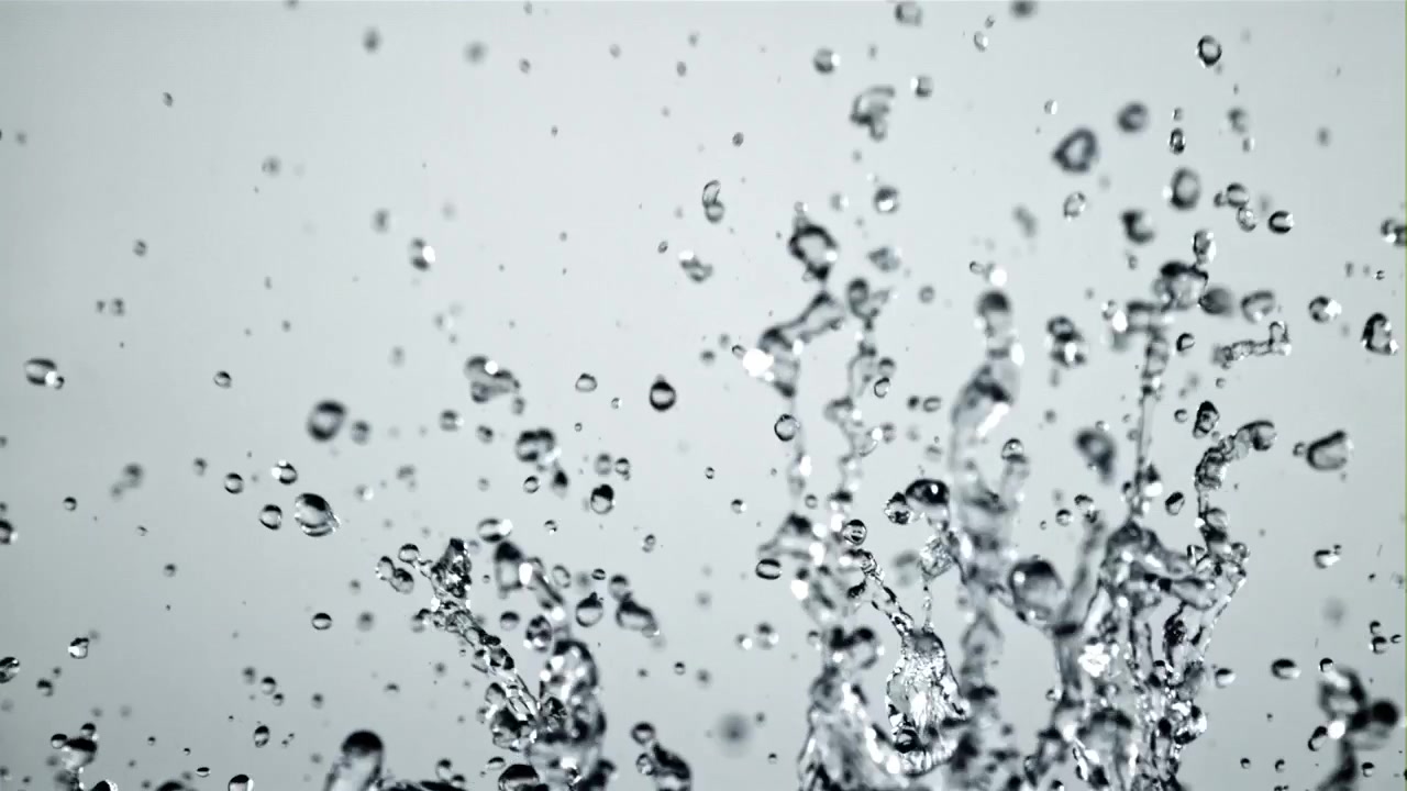 Clear Water Splashing and Falling Droplets on White Background