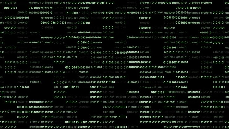 Digital Binary Code Streaming on Dark Background