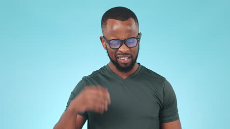 stress, headache and young black man in a studio