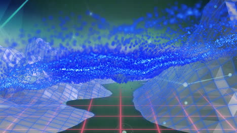 digital animation of network of connections against 3d mountain structures