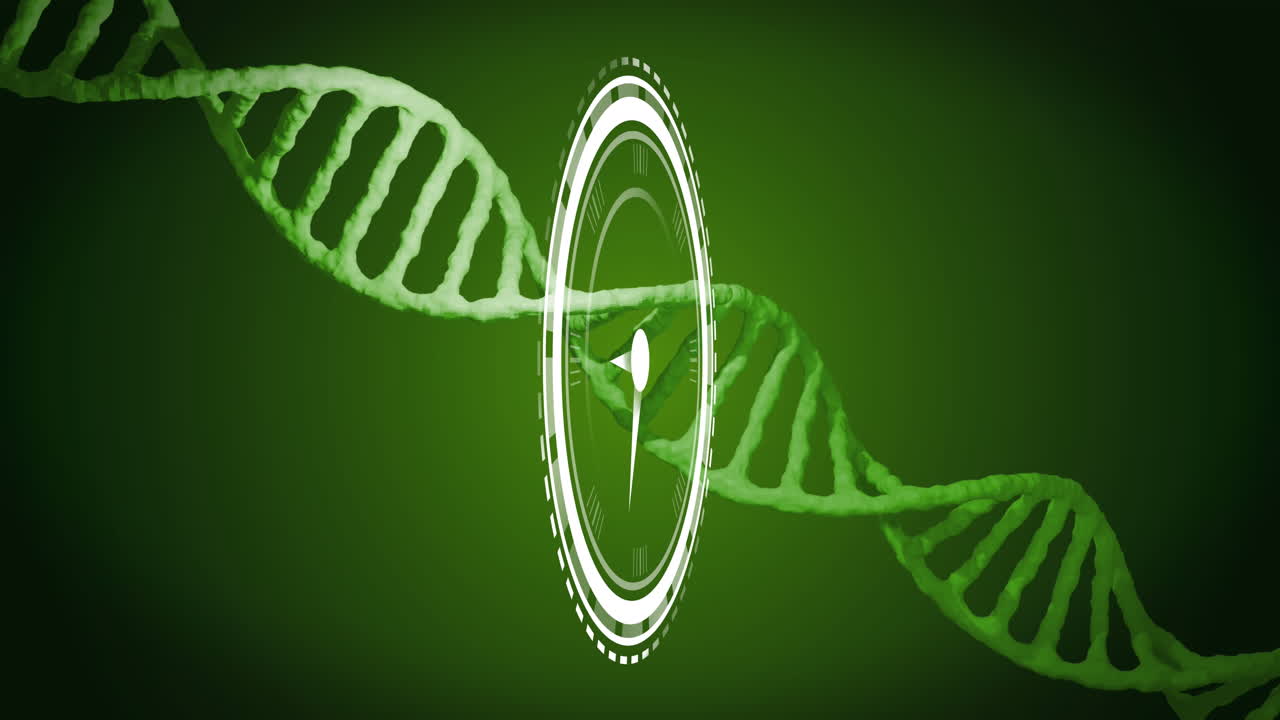 animación del icono del reloj sobre la estructura del adn contra un fondo que cambia de color