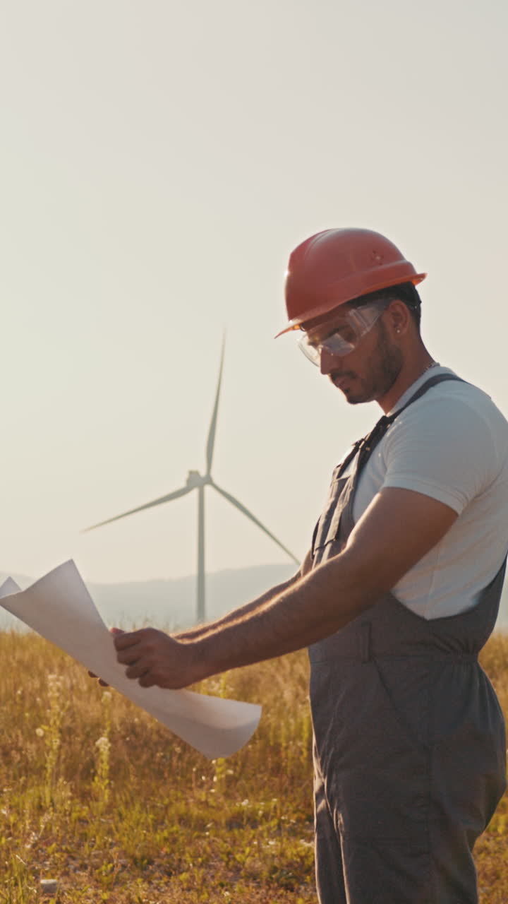 Engineer inspecting wind turbine plans