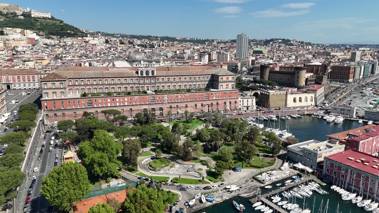 Royal Palace At Naples In Campania Italy. Cityscape Scenery. Downtown City. Royal Palace At Naples In Campania Italy. Cultural Heritage Skyline. Beautiful Government Building. Italy Landscape.